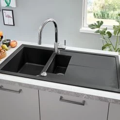 Grohe K400 1.5 Bowl Composite Quartz Kitchen Sink with Drainer - Black - 31642AP0