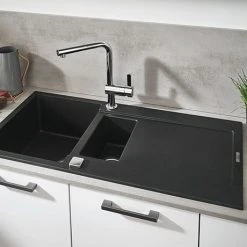 Grohe K500 1.5 Bowl Composite Quartz Kitchen Sink with Drainer - Black - 31646AP0