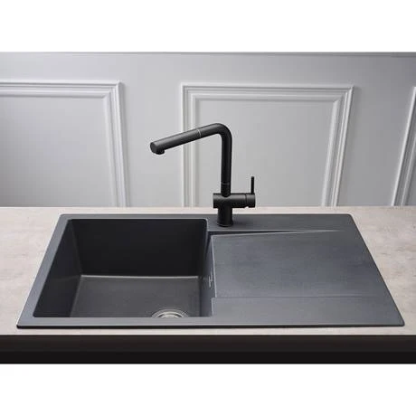 Reginox Amsterdam 10 1.0 Bowl Granite Kitchen Sink - Black Silvery 2 Reginox Amsterdam 10 1.0 Bowl Granite Kitchen Sink - Black Silvery - Image 2