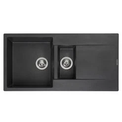 Reginox Amsterdam 15 1.5 Bowl Granite Kitchen Sink - Black Silvery