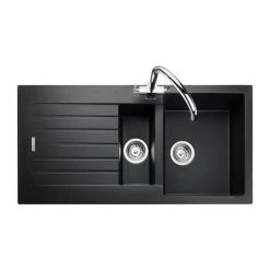 Rangemaster Andesite Ash Black 1.5 Bowl Igneous Granite Kitchen Sink -Basin Kitchen Sinks Shop AND1052AS D2 460