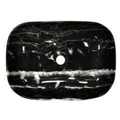 Arezzo 455 x 325mm Curved Rectangular Counter Top Basin - Gloss Black Marble Effect -Basin Kitchen Sinks Shop AZ1004 d2 460