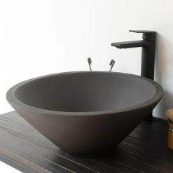 Arezzo Stone Dark Grey Concrete Conical Counter Top Basin - 405mm Diameter