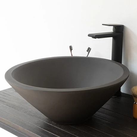 Arezzo Stone Dark Grey Concrete Conical Counter Top Basin - 405mm Diameter 1 Arezzo Stone Dark Grey Concrete Conical Counter Top Basin - 405mm Diameter