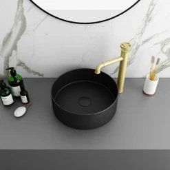 Arezzo 352mm Matt Black Round Counter Top Basin -Basin Kitchen Sinks Shop AZ110AMB d2 460
