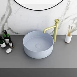 Arezzo 352mm Matt Blue Round Counter Top Basin -Basin Kitchen Sinks Shop AZ110AML d4 460