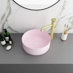 Arezzo 352mm Matt Pink Round Counter Top Basin -Basin Kitchen Sinks Shop AZ110AMP d2 460