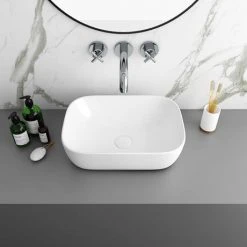 Arezzo Stone Resin Floating Basin Shelf incl. 2 Curved Rectangular Basins - 1200mm Wide -Basin Kitchen Sinks Shop AZ12MWSLFB2 n d2 460