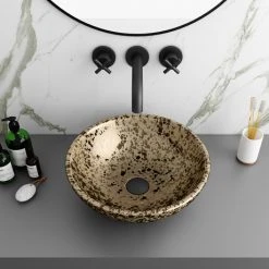 Arezzo Round 410mm Gold Mottled Design Ceramic Counter Top Basin