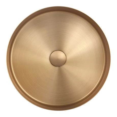 Arezzo Brushed Brass 360mm Round Stainless Steel Counter Top Basin + Waste 4 Arezzo Brushed Brass 360mm Round Stainless Steel Counter Top Basin + Waste - Image 4