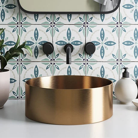 Arezzo Brushed Brass 360mm Round Stainless Steel Counter Top Basin + Waste 1 Arezzo Brushed Brass 360mm Round Stainless Steel Counter Top Basin + Waste