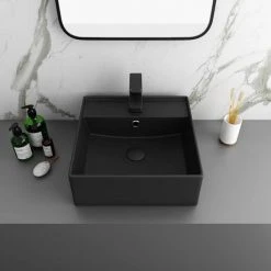 Arezzo 405mm Matt Black Square Wall Mounted / Counter Top Basin -Basin Kitchen Sinks Shop AZ4BMB n d3 460