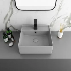 Arezzo 405mm Matt Grey Square Wall Mounted / Counter Top Basin -Basin Kitchen Sinks Shop AZ4BMH n d3 460