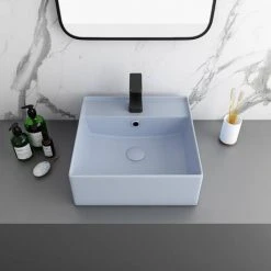 Arezzo 405mm Matt Blue Square Wall Mounted / Counter Top Basin -Basin Kitchen Sinks Shop AZ4BML n d3 460