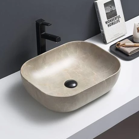 Arezzo 505 x 405mm Curved Rectangular Counter Top Basin - Beige Marble Effect 2 Arezzo 505 x 405mm Curved Rectangular Counter Top Basin - Beige Marble Effect - Image 2
