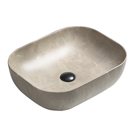 Arezzo 505 x 405mm Curved Rectangular Counter Top Basin - Beige Marble Effect 1 Arezzo 505 x 405mm Curved Rectangular Counter Top Basin - Beige Marble Effect