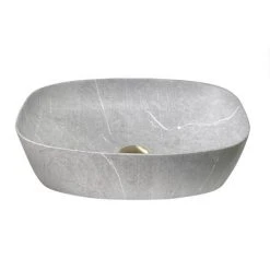 Arezzo 505 x 385mm Curved Rectangular Counter Top Basin - Light Grey Marble Effect -Basin Kitchen Sinks Shop AZ505LGM n d1 460