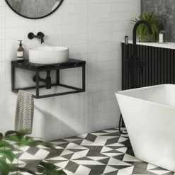 Arezzo 500 Black Marble Effect Worktop with Matt Black Wall Mounted Frame -Basin Kitchen Sinks Shop AZ5BLKFRMBM d24 460