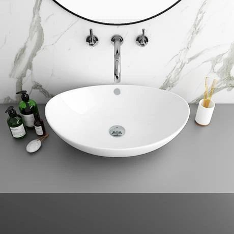Arezzo Stone Resin Floating Basin Shelf inc. Oval Basin - 600mm Wide 2 Arezzo Stone Resin Floating Basin Shelf inc. Oval Basin - 600mm Wide - Image 2