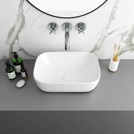 Arezzo Stone Resin Floating Basin Shelf inc. Curved Rectangular Basin - 600mm Wide 2 Arezzo Stone Resin Floating Basin Shelf inc. Curved Rectangular Basin - 600mm Wide - Image 2