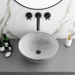 Arezzo Round 410mm Silver Mottled Design Ceramic Counter Top Basin
