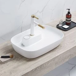 Arezzo 600 x 405mm Gloss White Curved Rectangular Countertop Basin with Tap Island