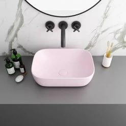 Arezzo 455 x 325mm Matt Pink Curved Rectangular Counter Top Basin -Basin Kitchen Sinks Shop AZ78105MP d2 460