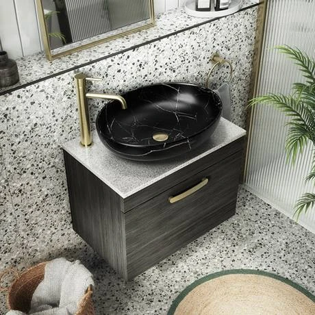 Arezzo 520 x 395mm Curved Oval Counter Top Basin - Matt Black Marble Effect 4 Arezzo 520 x 395mm Curved Oval Counter Top Basin - Matt Black Marble Effect - Image 4