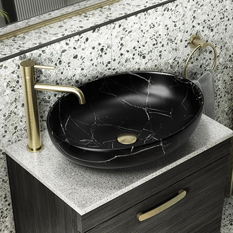 Arezzo 520 x 395mm Curved Oval Counter Top Basin - Matt Black Marble Effect 1 Arezzo 520 x 395mm Curved Oval Counter Top Basin - Matt Black Marble Effect