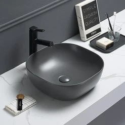 Arezzo 425 x 425mm Matt Grey Coloured Curved Square Counter Top Basin