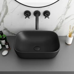 Arezzo 465 x 325mm Matt Black Curved Rectangular Counter Top Basin