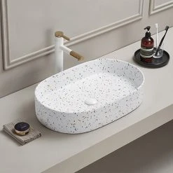 Arezzo 600 x 380mm White Terrazzo Effect Oval Countertop Basin