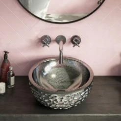 Arezzo Round 430mm Silver Mottled Relief Design Ceramic Counter Top Basin