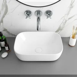 Arezzo 465 x 325mm Gloss White Curved Rectangular Counter Top Basin