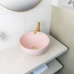 BagnoDesign Matt Pink Koy 400mm Round Countertop Basin -Basin Kitchen Sinks Shop BDS KOY 702 MPK D2 460