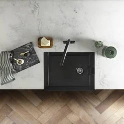 Rangemaster Grange Belfast Matt Black Ceramic Kitchen Sink inc. Basket Strainer Waste -Basin Kitchen Sinks Shop CGR595MB D2 460