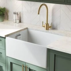 Rangemaster Grange Belfast White Ceramic Kitchen Sink incl. Basket Strainer Waste -Basin Kitchen Sinks Shop CGR595WH D1 460