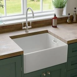Rangemaster Grange Belfast White Ceramic Kitchen Sink incl. Basket Strainer Waste