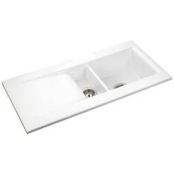 Rangemaster Nevada 1.5 Bowl Ceramic Kitchen Sink -Basin Kitchen Sinks Shop CNV2WH D2 460