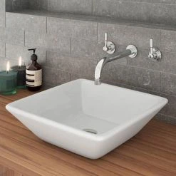 Lazio Square Counter Top Basin - 0TH - 410 x 410mm -Basin Kitchen Sinks Shop Lazio Square Counter Top Basin 0 Tap Hole 400 x 400mm d3 460