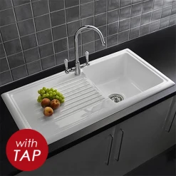 Reginox White Ceramic 1.0 Bowl Kitchen Sink + Mixer Tap