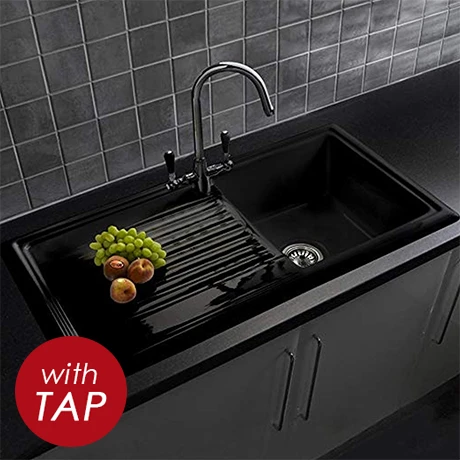 Reginox Traditional Black Ceramic 1.0 Kitchen Sink + Brooklyn Mixer Tap 1 Reginox Traditional Black Ceramic 1.0 Kitchen Sink + Brooklyn Mixer Tap
