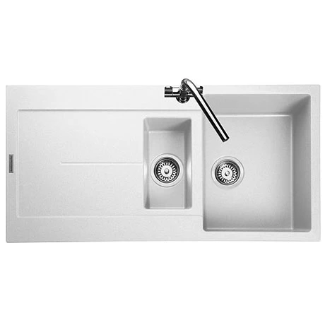 Rangemaster Scoria 1000 x 500mm Igneous Crystal White 1.5 Bowl Inset Sink - SCO1052CW 1 Rangemaster Scoria 1000 x 500mm Igneous Crystal White 1.5 Bowl Inset Sink - SCO1052CW