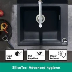 Hansgrohe S510-U660 1.0 Bowl Undermount Kitchen Sink - Graphite Black - 43432170 -Basin Kitchen Sinks Shop SilicaTec D3 460 5