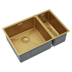 Venice 1.5 Bowl Brushed Gold Undermount Stainless Steel Kitchen Sink + Wastes -Basin Kitchen Sinks Shop VSNK008 D2 460