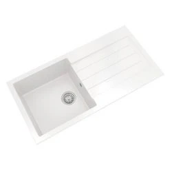 Venice 1.0 Bowl Matt White Composite Kitchen Sink + Chrome Waste -Basin Kitchen Sinks Shop VSNK101 D2 460