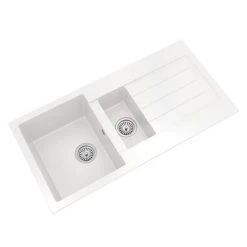Venice 1.5 Bowl Matt White Composite Kitchen Sink + Chrome Wastes -Basin Kitchen Sinks Shop VSNK102 D2 460