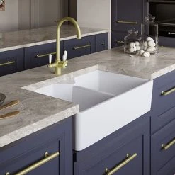 Venice Double Bowl Belfast Composite Kitchen Sink + Chrome Wastes