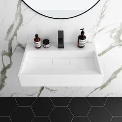 Arezzo 600mm Wall Mounted / Countertop Stone Resin Basin with Hidden Waste Cover