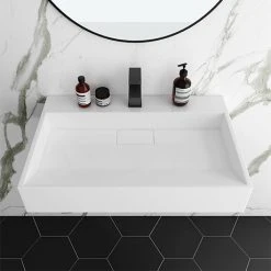 Arezzo 700mm Wall Mounted / Countertop Stone Resin Basin with Hidden Waste Cover